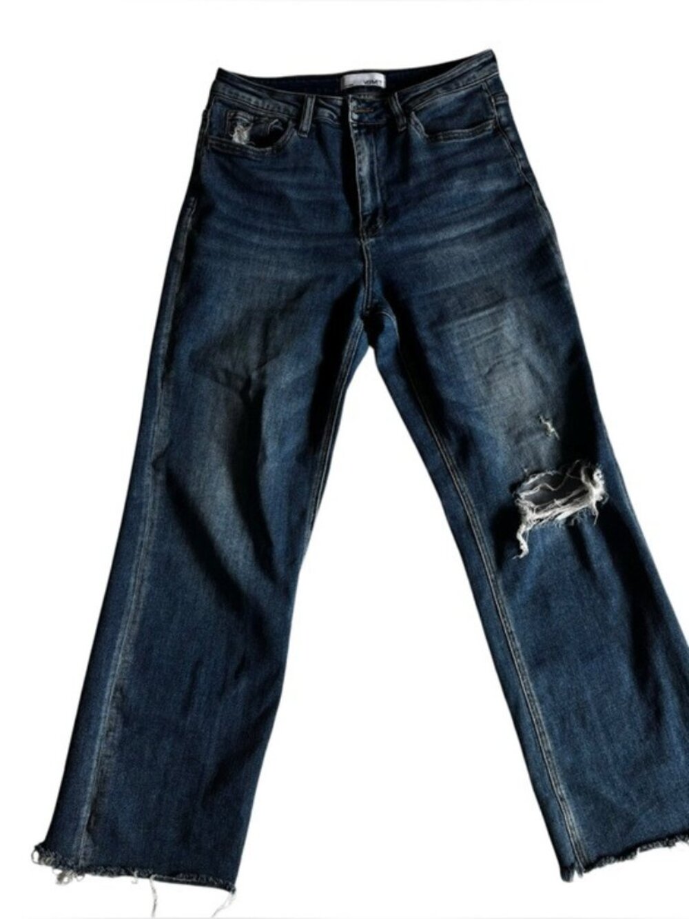 Vervet Medium Wash Straight Leg Destressed Raw Hem Jeans - 28
